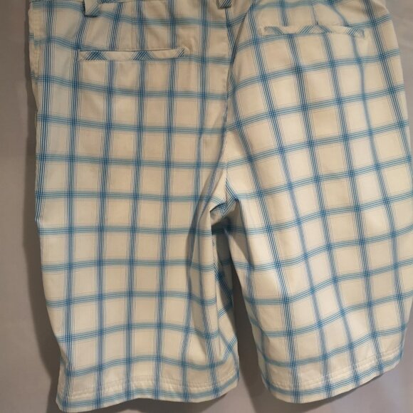 Puma Men's Size 34 Waist Light Blue & White Checkered Flat Front Shorts - Picture 2 of 6